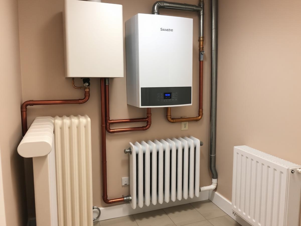 New boiler and radiators with tidy copper pipework
