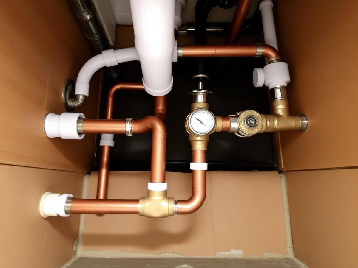 Neatly installed copper and plastic pipework with new isolation valves